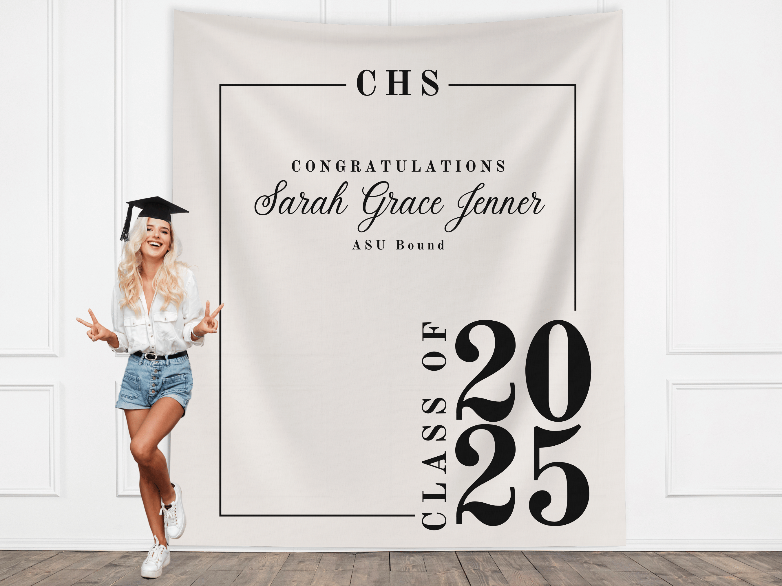 Classic Class of 2026 Custom Graduation Party Banner Backdrop