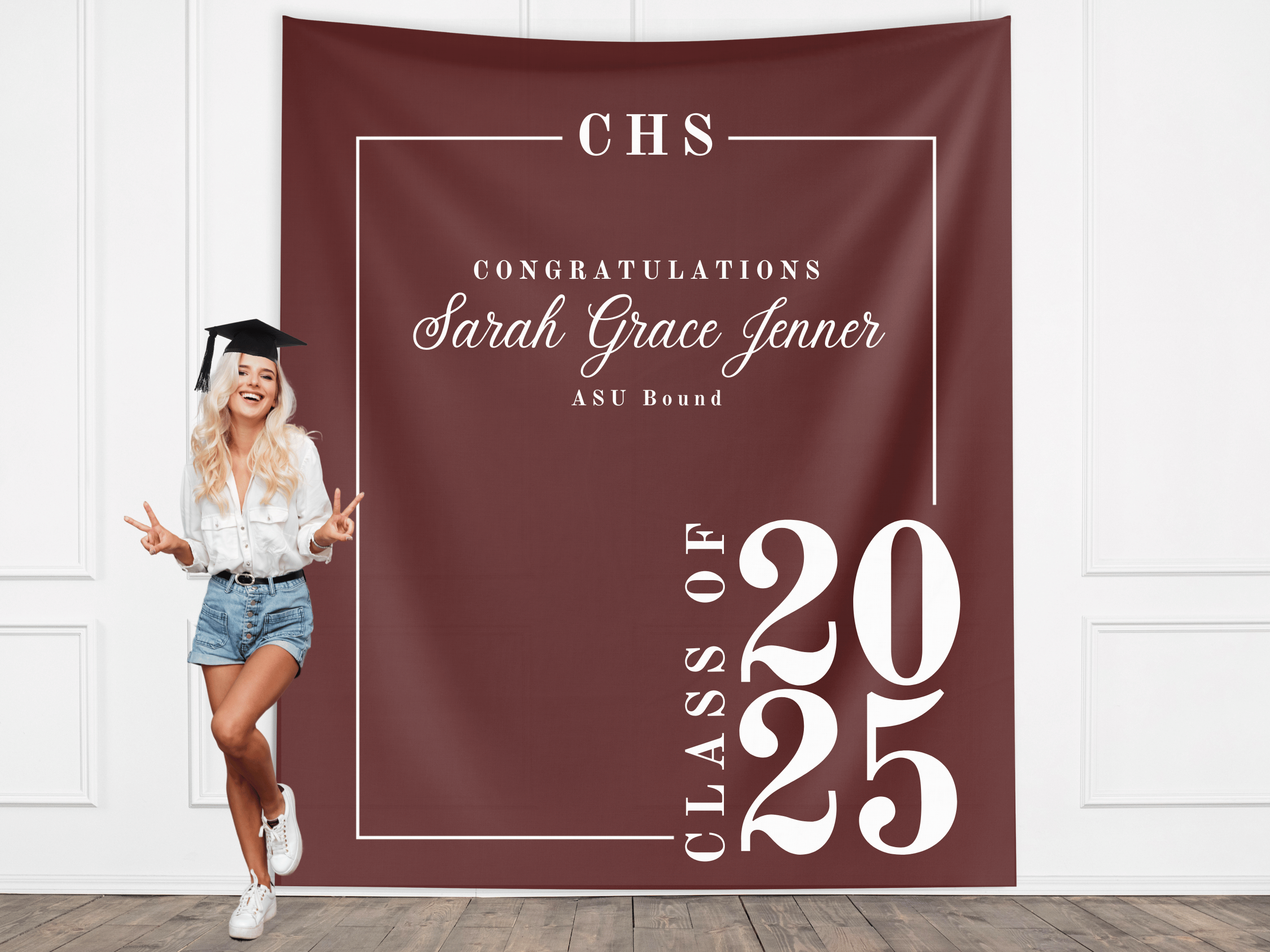 Classic Class of 2026 Custom Graduation Party Banner Backdrop
