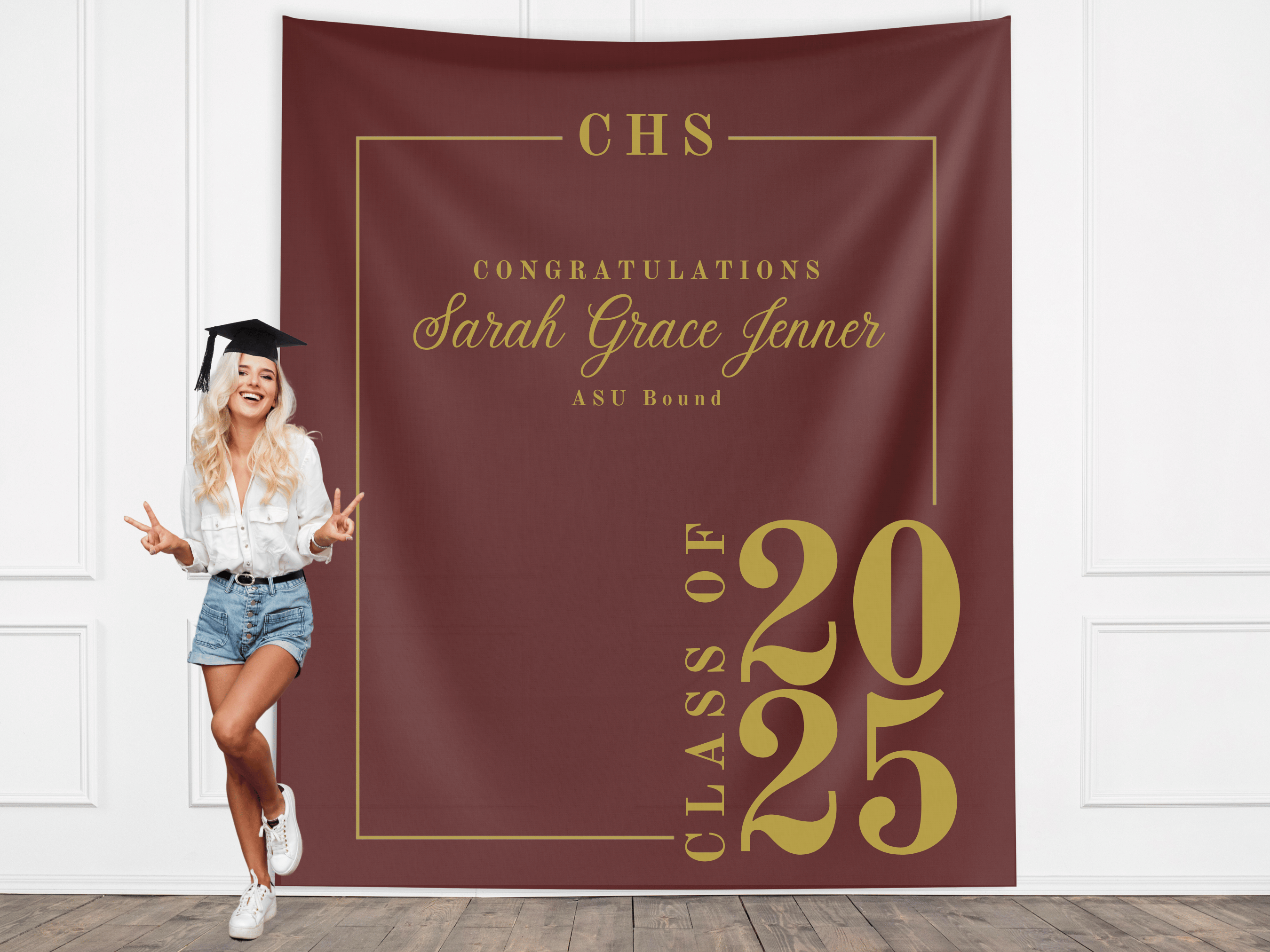 Classic Class of 2026 Custom Graduation Party Banner Backdrop