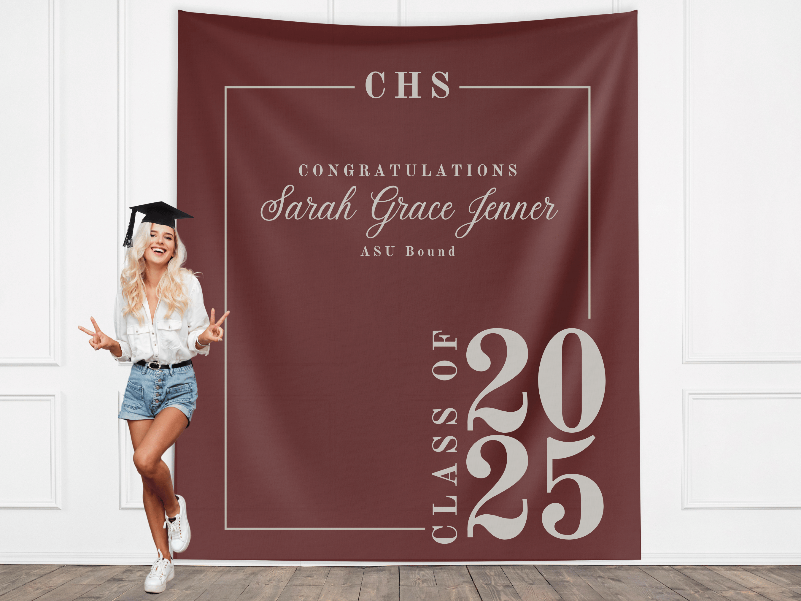 Classic Class of 2026 Custom Graduation Party Banner Backdrop