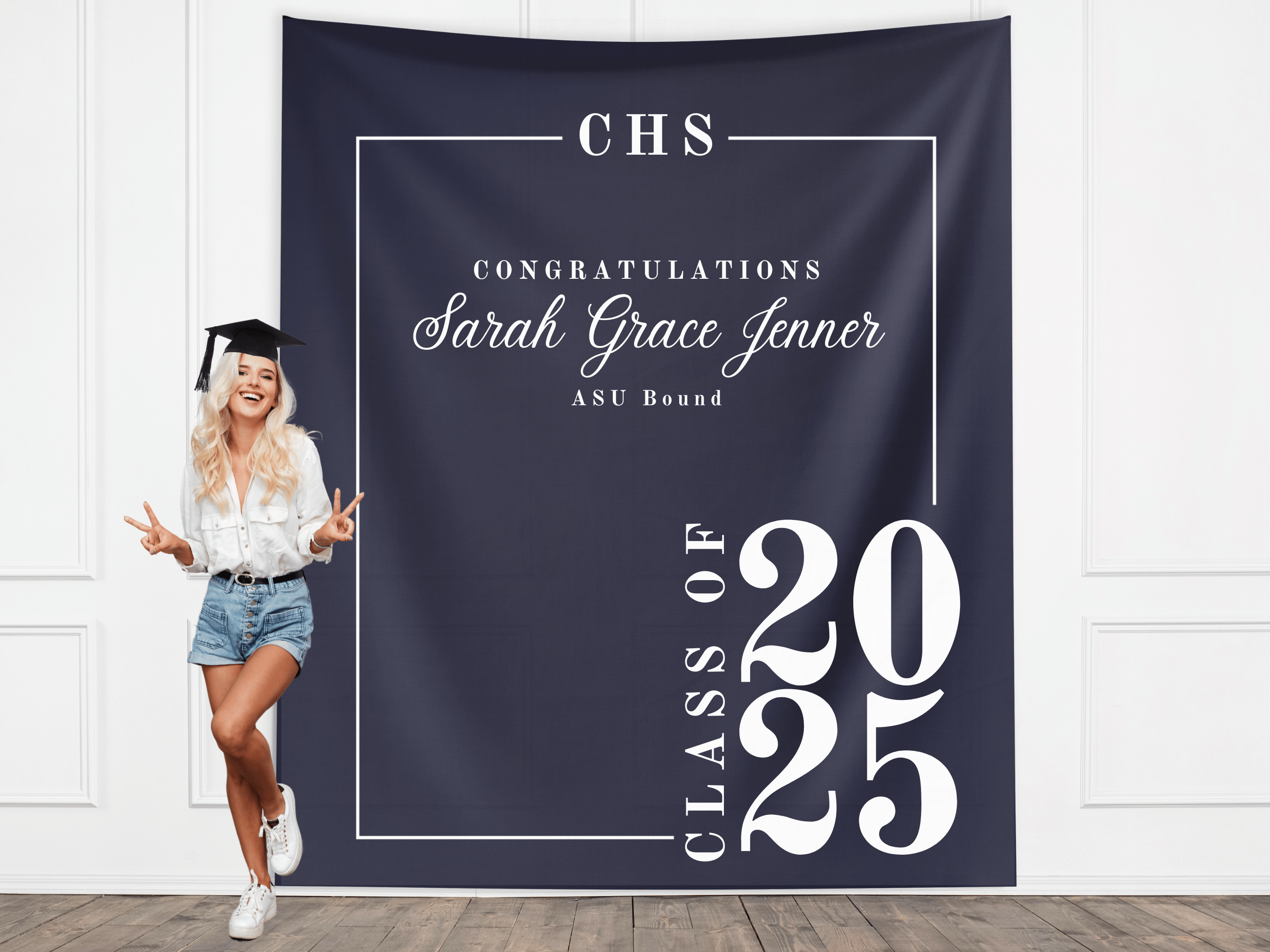 Classic Class of 2026 Custom Graduation Party Banner Backdrop
