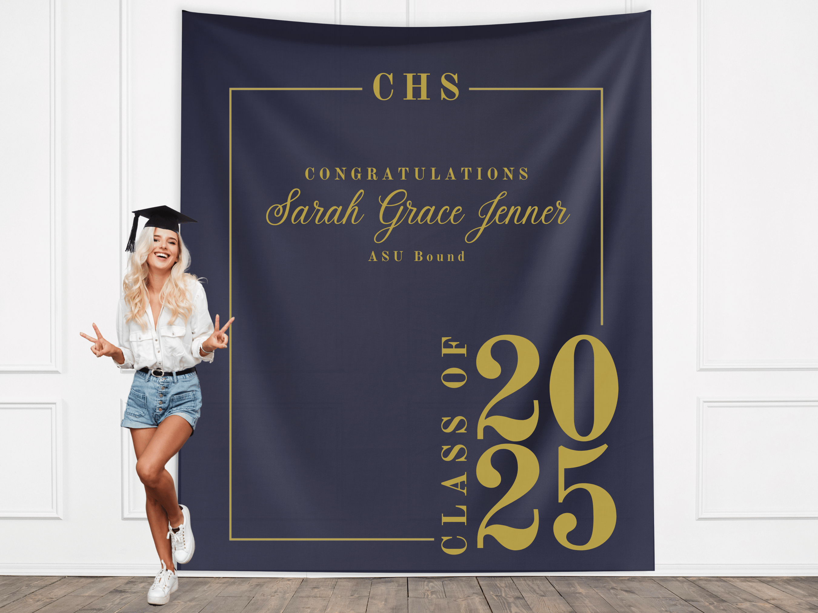 Classic Class of 2026 Custom Graduation Party Banner Backdrop