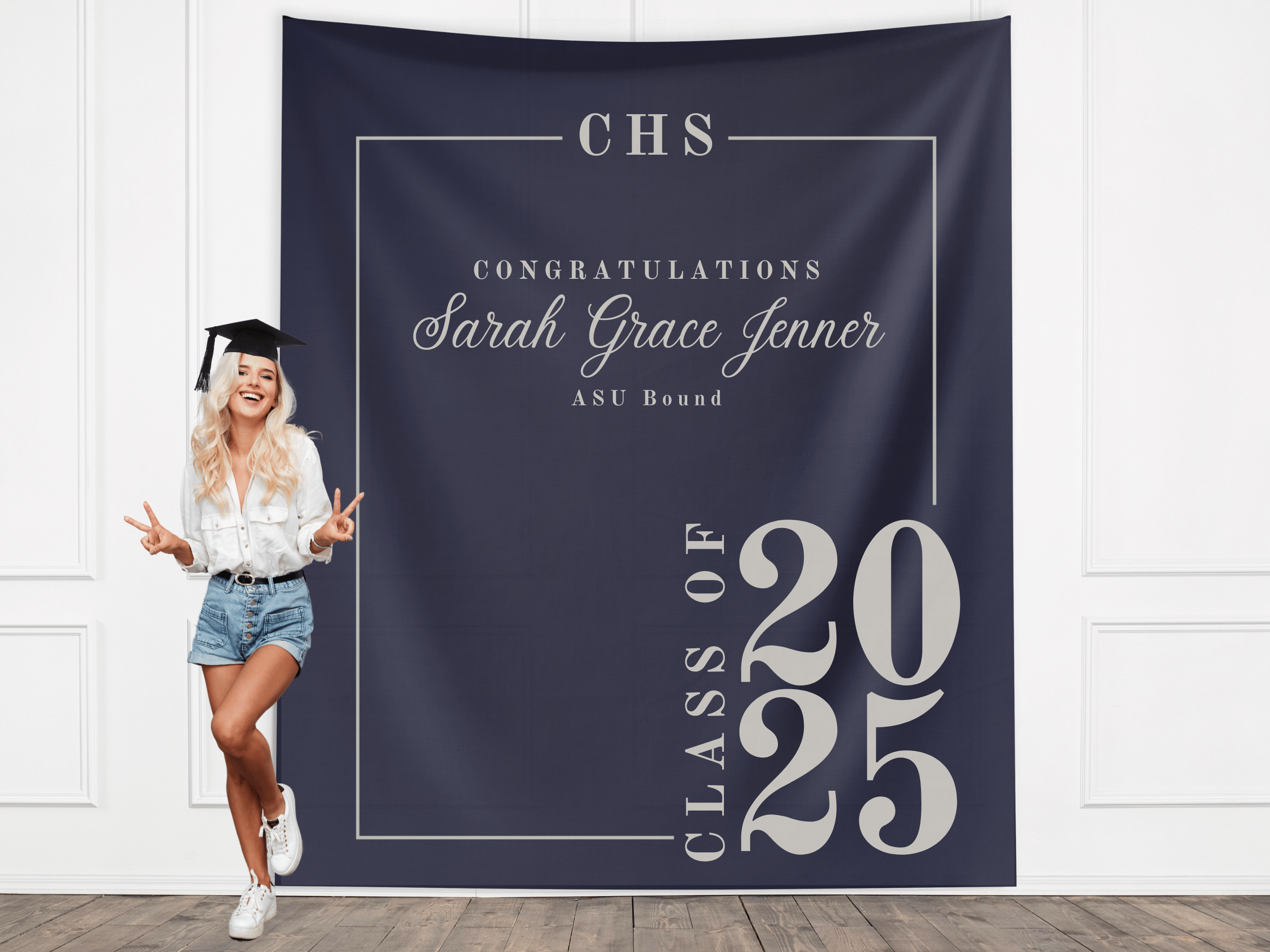 Classic Class of 2026 Custom Graduation Party Banner Backdrop
