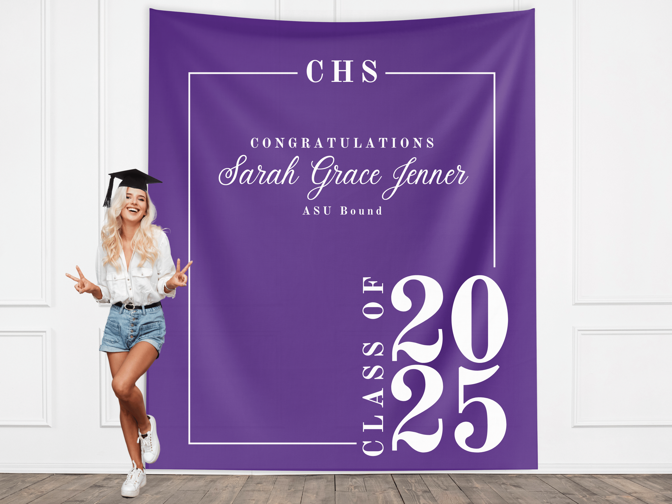 Classic Class of 2026 Custom Graduation Party Banner Backdrop